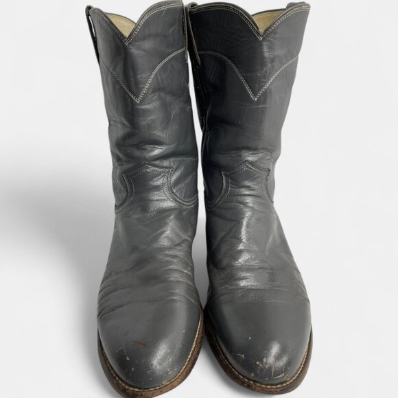 Justin Boots 7.5 E Men's Gray Leather Western Roper Riding Cowboy Work Biker - Picture 3 of 14